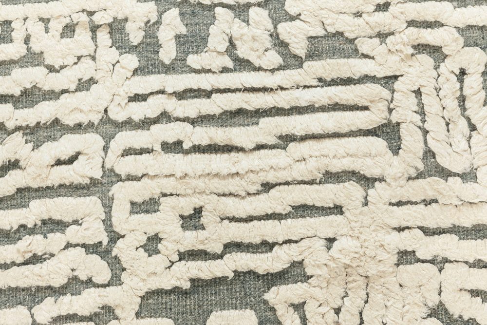 Doris Leslie Blau Collection Seafoam White, Gray & Blue High-Low Silk & Wool Rug N12080