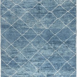 Modern Moroccan Beni Ourains, Shaggy Tribal Blue & White Rug N12081