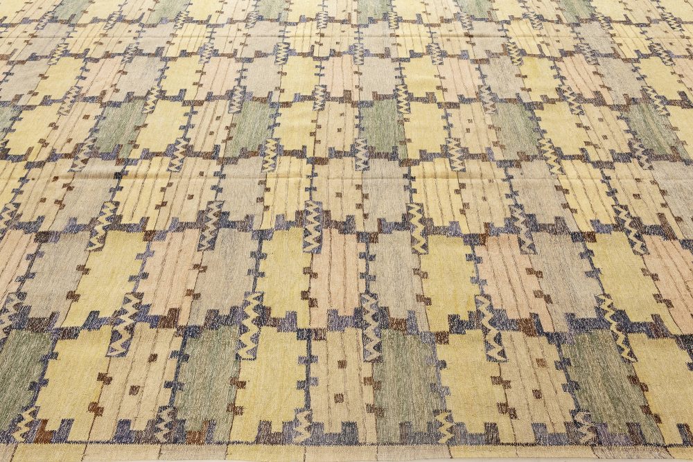 Doris Leslie Blau Collection Swedish Inspired Blue, Green, Purple and Yellow Rug N12088