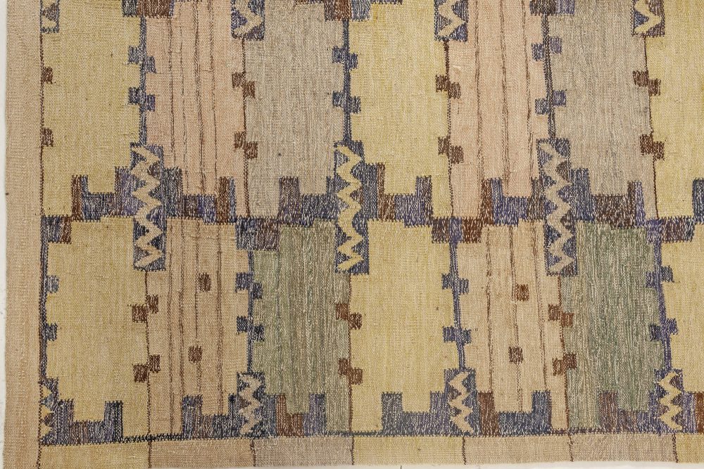 Doris Leslie Blau Collection Swedish Inspired Blue, Green, Purple and Yellow Rug N12088