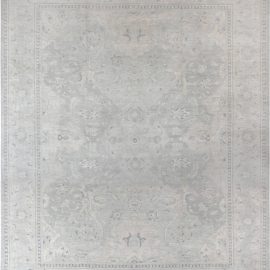 Contemporary Traditional Oversized Tabriz Floral Light Gray With Blue Handmade Wool Rug “Givre” N12084