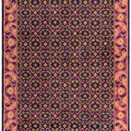 Vintage Chinese Floral Purple Hand-Knotted Wool Rug BB7058