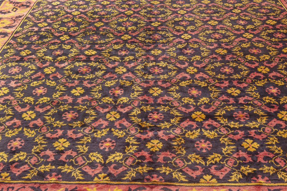 Mid-20th Century Chinese Deco Deep Purple, Pink and Yellow Handmade Wool Rug BB7058