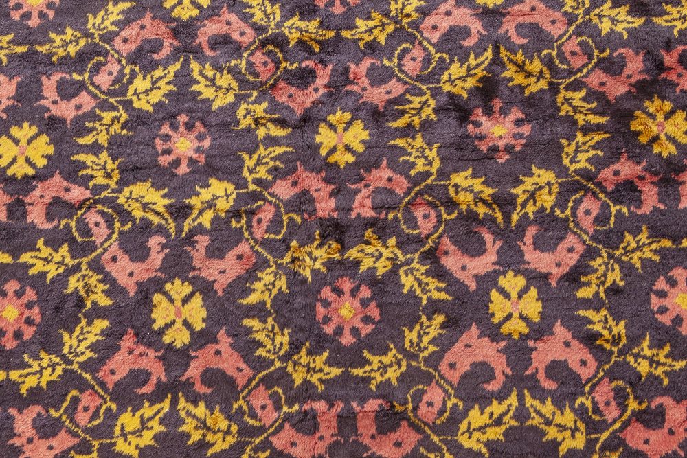 Mid-20th Century Chinese Deco Deep Purple, Pink and Yellow Handmade Wool Rug BB7058
