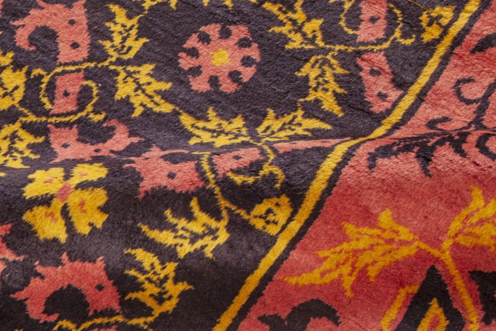 Mid-20th Century Chinese Deco Deep Purple, Pink and Yellow Handmade Wool Rug BB7058