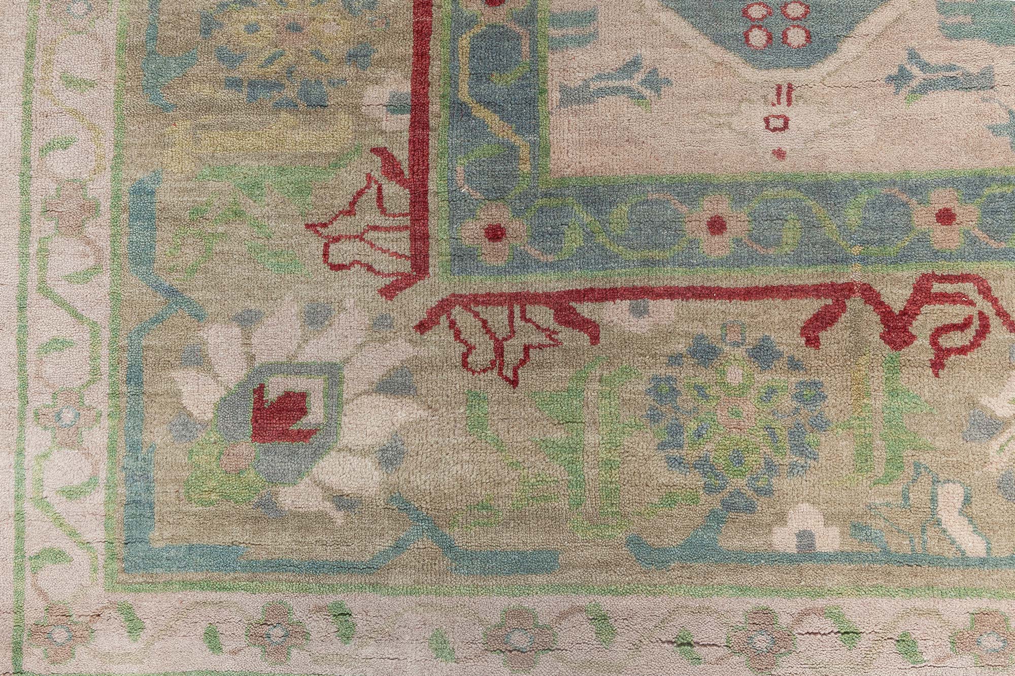 Contemporary Floral Oushak Hand-Knotted Rug “Lanterna” N12085 Contemporary Floral Oushak Hand-Knotted Rug “Lanterna” N12085
