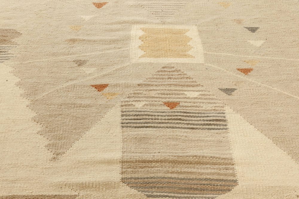 Swedish Beige, Brown and Orange Flat-Weave Wool Rug N12090