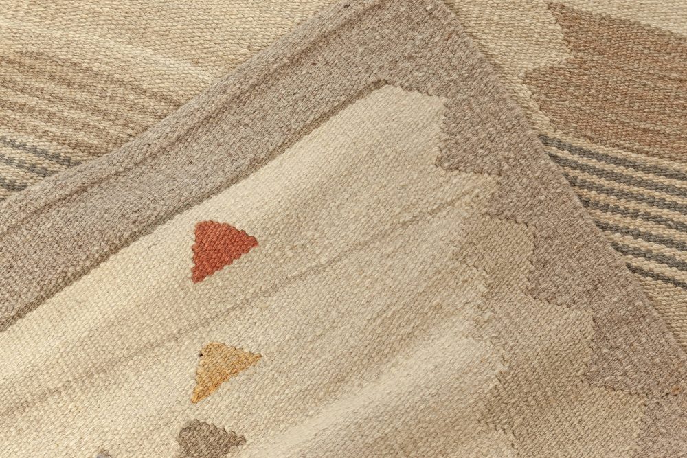 Swedish Beige, Brown and Orange Flat-Weave Wool Rug N12090