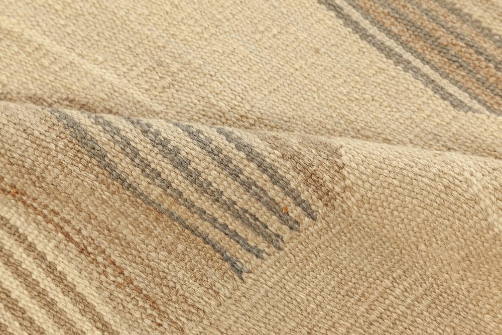 Swedish Beige, Brown and Orange Flat-Weave Wool Rug N12090