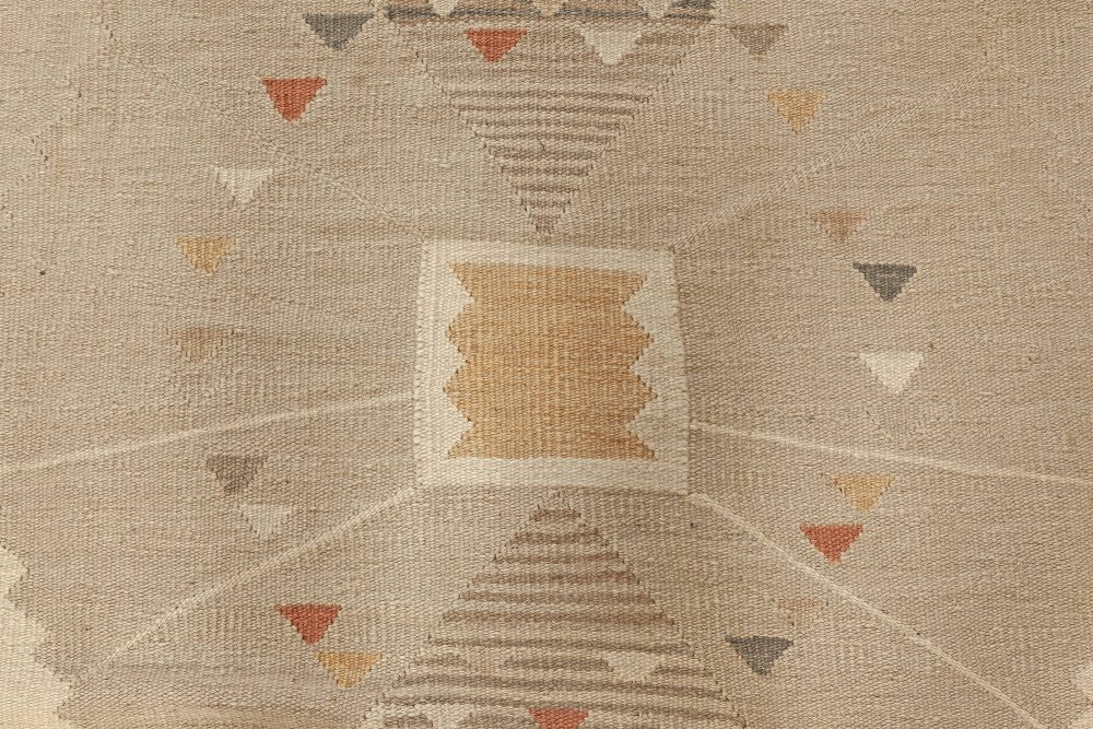 Swedish Beige, Brown and Orange Flat-Weave Wool Rug N12090