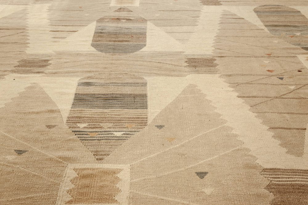 Modern Swedish Design Beige, Brown and Gray Flat-Weave Wool Rug N12091