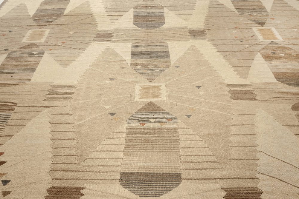 Modern Swedish Design Beige, Brown and Gray Flat-Weave Wool Rug N12091