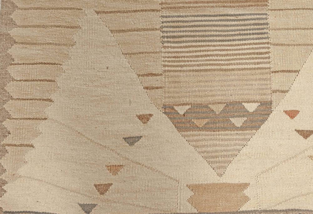 Modern Swedish Design Beige, Brown and Gray Flat-Weave Wool Rug N12091