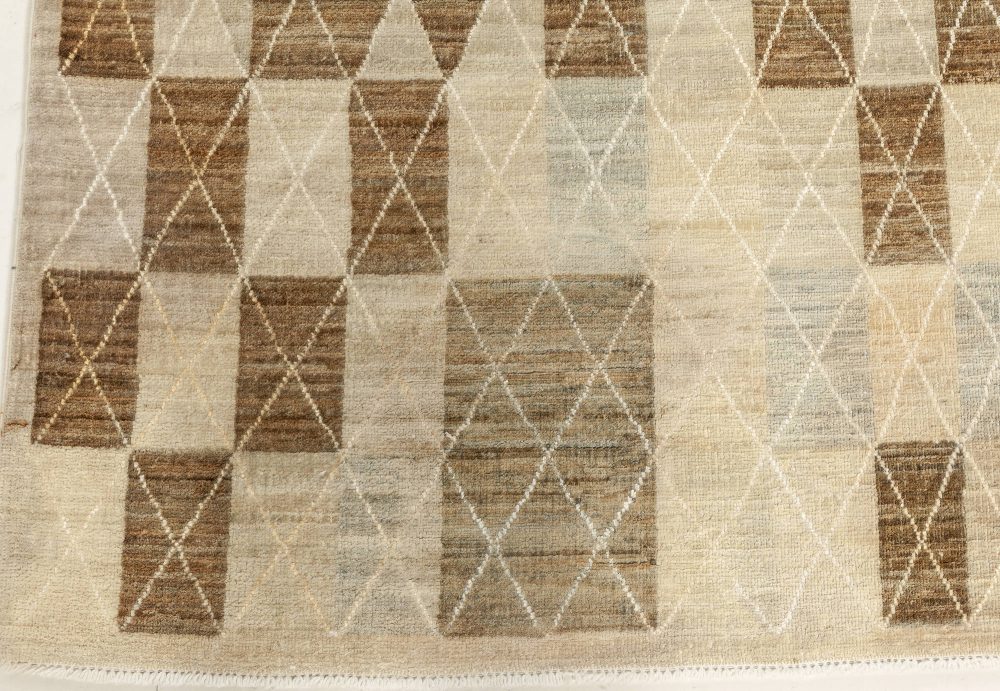 Swedish Pile Pastel Blue, Brown, Beige and Off-White Wool Rug N12092