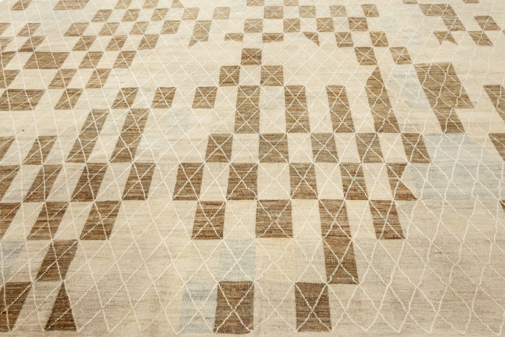 Swedish Pile Pastel Blue, Brown, Beige and Off-White Wool Rug N12092