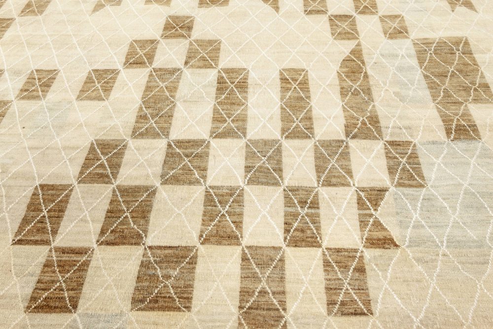Swedish Pile Pastel Blue, Brown, Beige and Off-White Wool Rug N12092