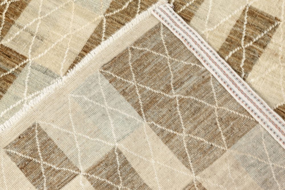 Swedish Pile Pastel Blue, Brown, Beige and Off-White Wool Rug N12092