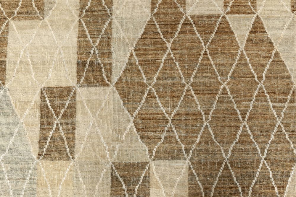 Swedish Pile Pastel Blue, Brown, Beige and Off-White Wool Rug N12092