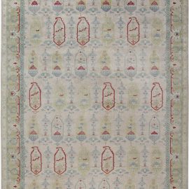 Oversized Traditional-Style Oushak Floral Light Beige Handmade Wool Rug “Coralvine” N12086