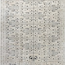 Oversized Modern Geometric Grid Light Beige Hand-Knotted Wool Rug “Runic” N12094