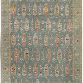 Floral-Style Traditional Medallion Cream Beige Hand-Knotted Wool Rug “Seedscape” N12101