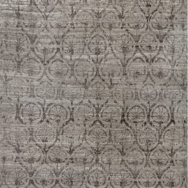 Modern Damask Floral Medallion Classic Taupe Handmade Wool & Silk Rug “Chakra” N12111
