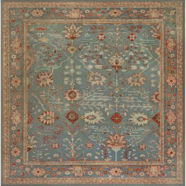 Antique Oushak Turkish Floral Allover Light Beige Hand-Knotted Wool Rug – Circa 1930 BB7140