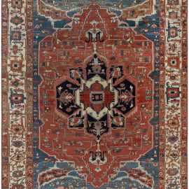 Antique Persian Heriz Blue, Brown, Red and White Handwoven Wool Rug BB7139