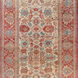 Antique Sultanabad Persian Allover Floral Light Beige Hand-Knotted Wool Rug – Circa 1900 (Size Adjusted) BB7145