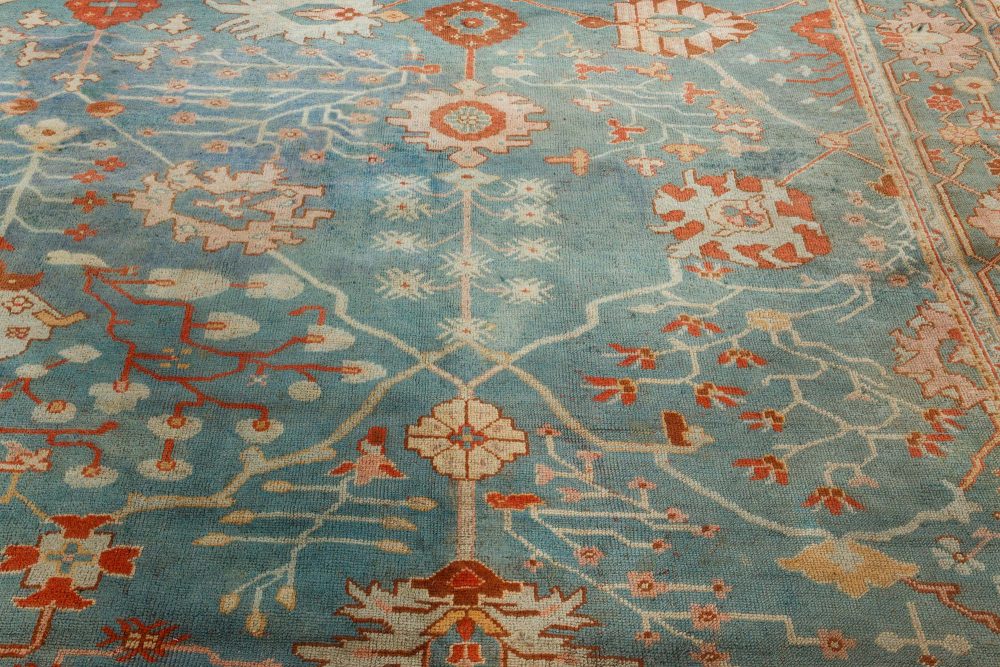 Mid-20th century Turkish Oushak Green, Orange, Pink Handmade Wool Rug BB7140