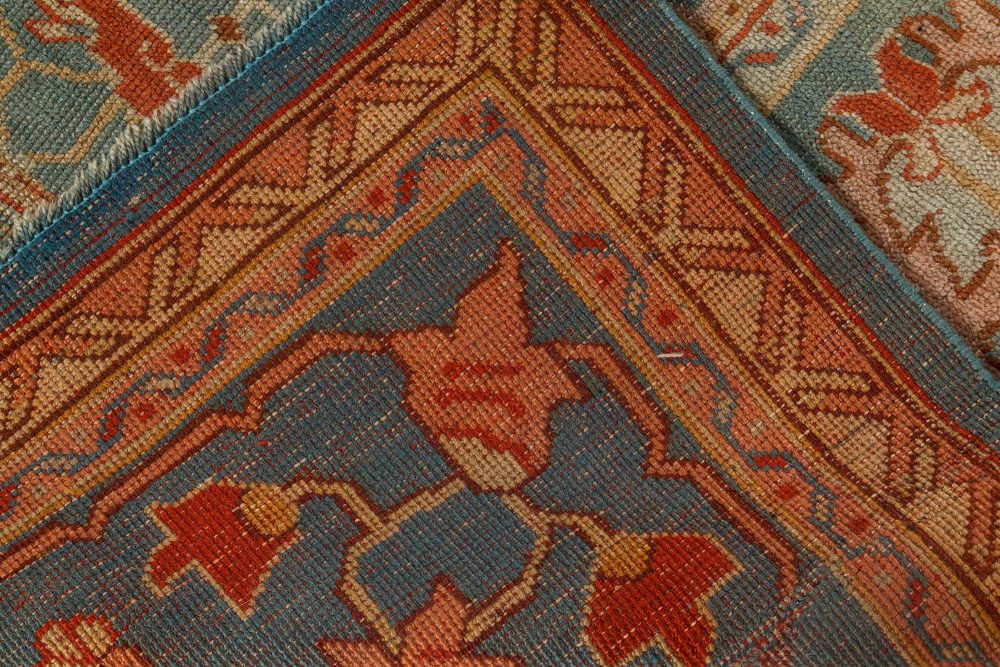 Mid-20th century Turkish Oushak Green, Orange, Pink Handmade Wool Rug BB7140