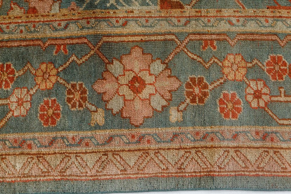Mid-20th century Turkish Oushak Green, Orange, Pink Handmade Wool Rug BB7140