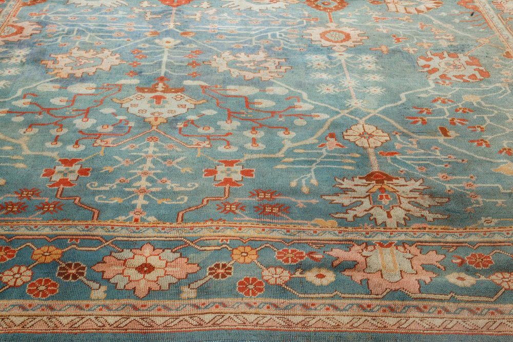 Mid-20th century Turkish Oushak Green, Orange, Pink Handmade Wool Rug BB7140