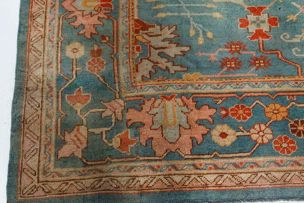 Mid-20th century Turkish Oushak Green, Orange, Pink Handmade Wool Rug BB7140