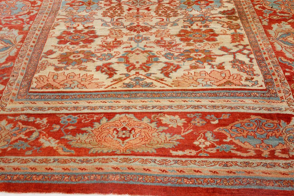 1900s Persian Sultanabad Beige, Blue, Brown, Pink and Red Rug (Size Adjusted) BB7145