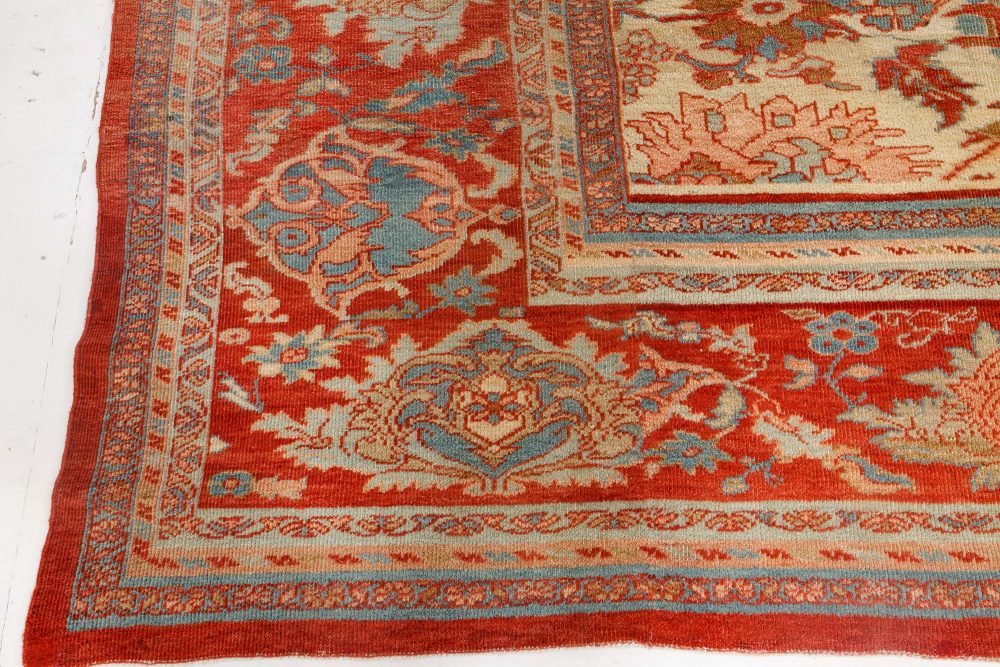 1900s Persian Sultanabad Beige, Blue, Brown, Pink and Red Rug (Size Adjusted) BB7145