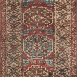 Antique Narrow & Long North West Persian Blue, Brown, Red Wool Runner BB7165