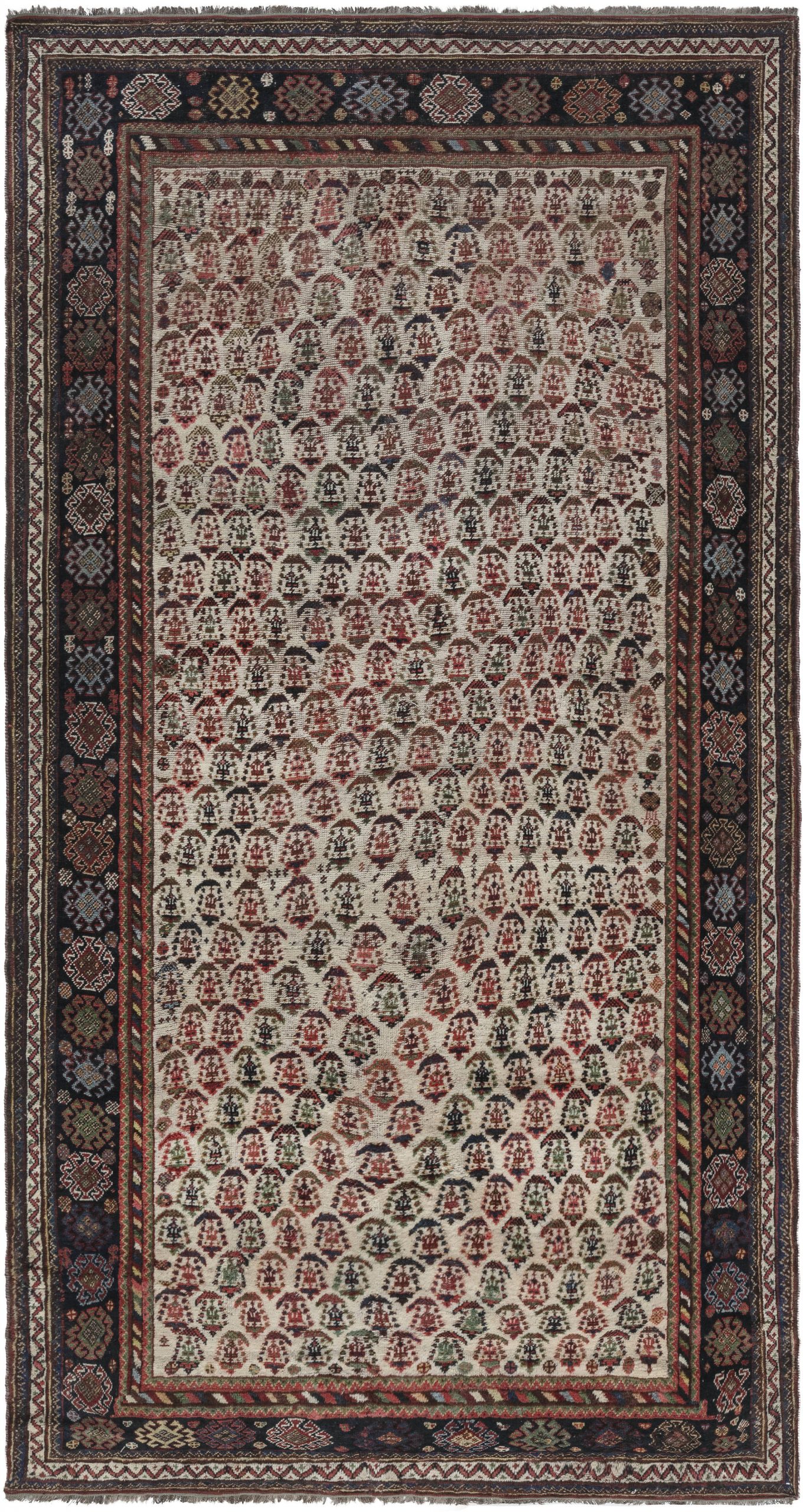 Authentic Persian Afshar Rug in Blue, Brown, Green, Red, White BB7153