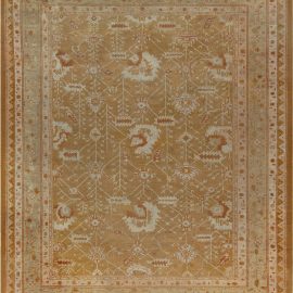 Antique Oushak Turkish Floral Allover Rug In Warm Tan, Hand-Knotted Wool – Circa 1930 (Size Adjusted) BB7160