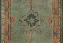 Arts & Crafts Beige, Green, Purple and Red Handwoven Rug by Gavin Morton BB7211