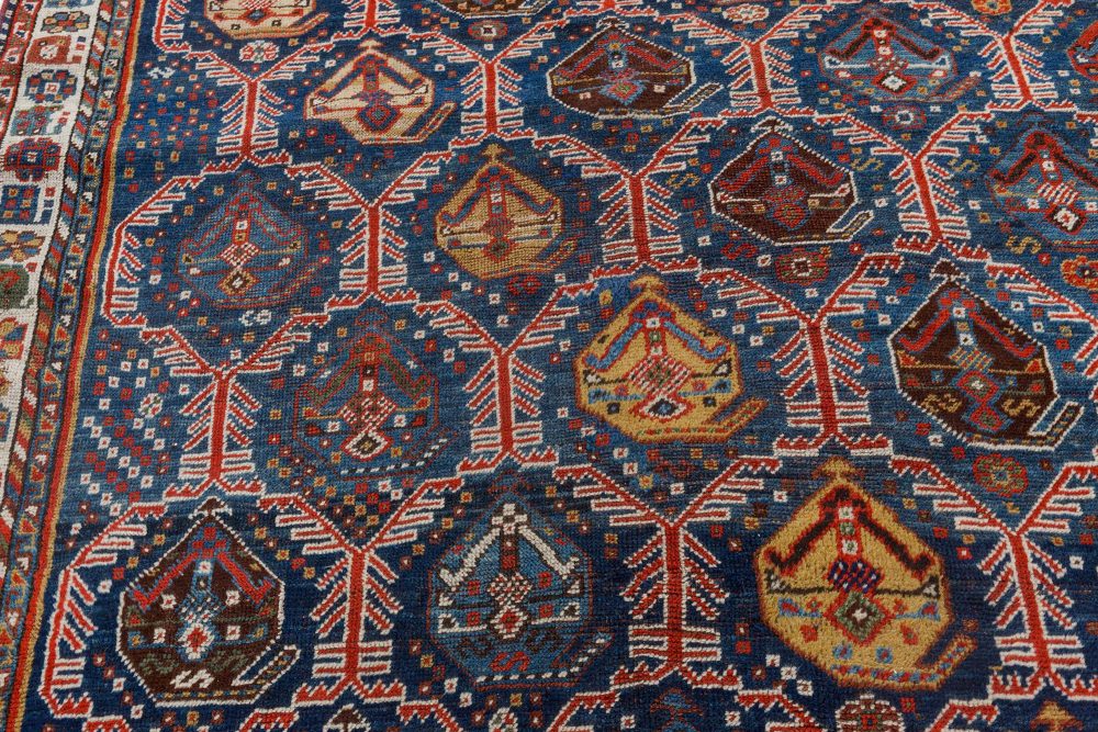 Antique Shirvan Blue, Brown, Gold, Green, Pink and Red Wool Rug BB7152