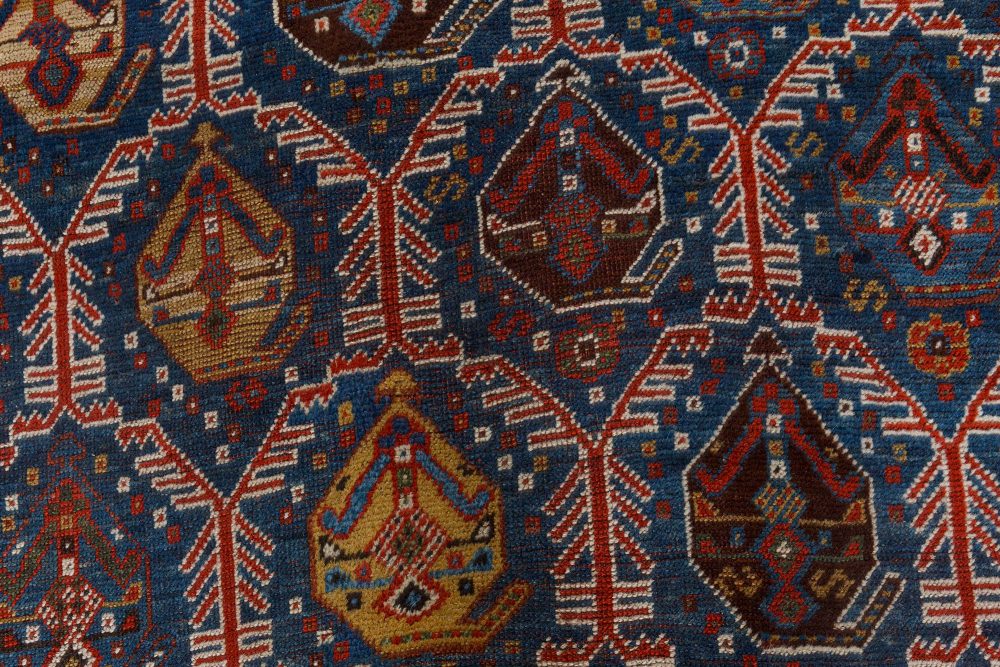 Antique Shirvan Blue, Brown, Gold, Green, Pink and Red Wool Rug BB7152