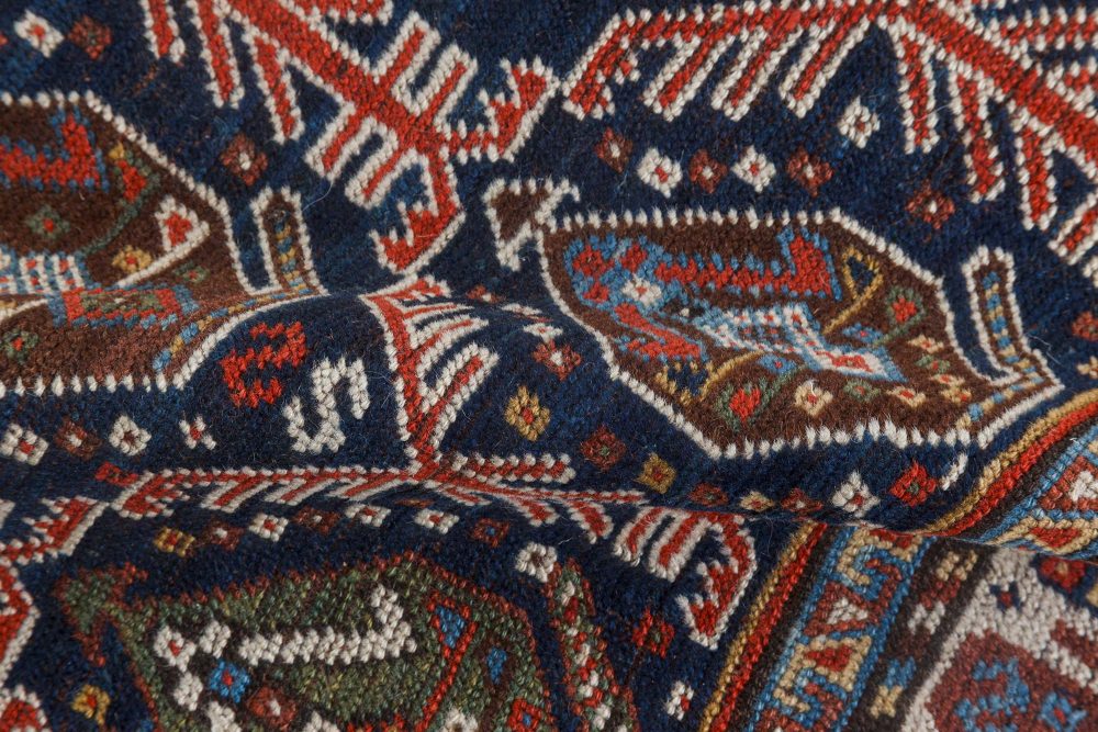 Antique Shirvan Blue, Brown, Gold, Green, Pink and Red Wool Rug BB7152