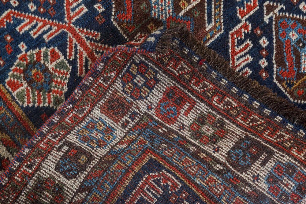 Antique Shirvan Blue, Brown, Gold, Green, Pink and Red Wool Rug BB7152