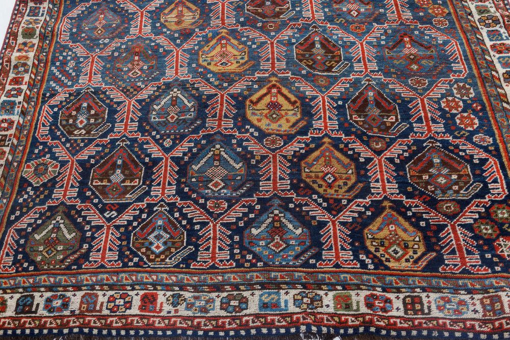 Antique Shirvan Blue, Brown, Gold, Green, Pink and Red Wool Rug BB7152