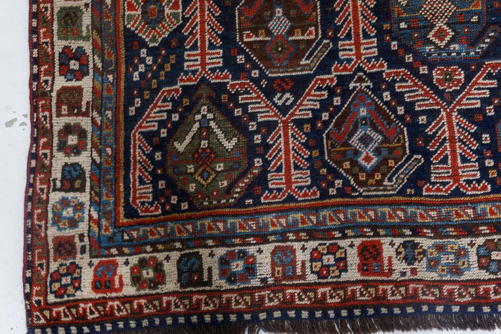 Antique Shirvan Blue, Brown, Gold, Green, Pink and Red Wool Rug BB7152