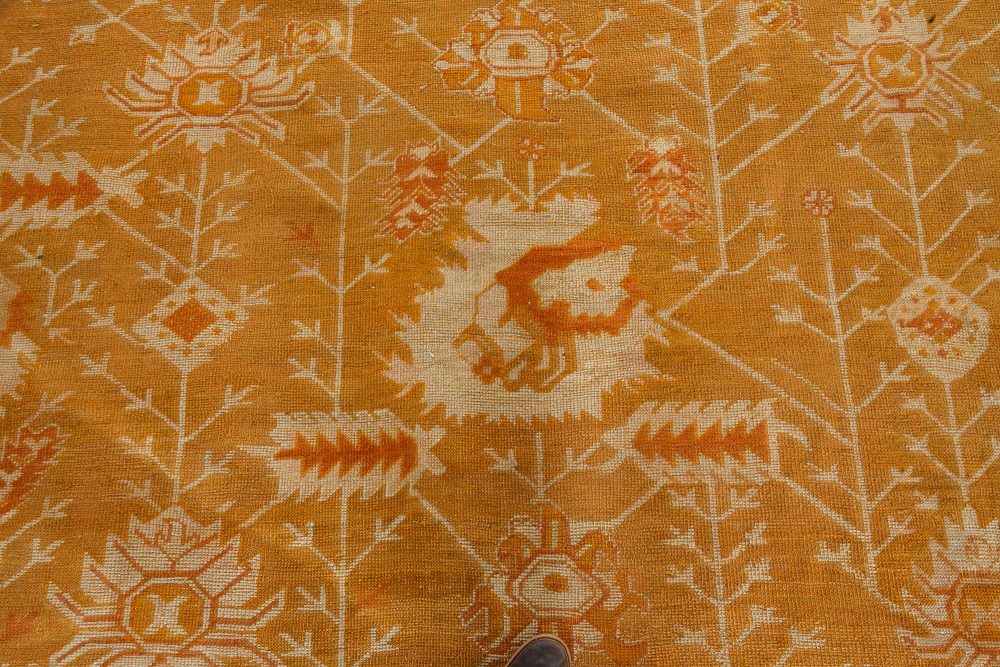 Antique Turkish Oushak Beige, Green, Orange Hand Knotted Wool Rug, (Size Adjusted) BB7160