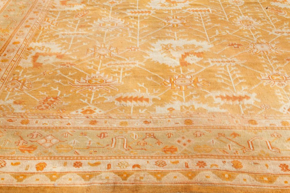 Antique Turkish Oushak Beige, Green, Orange Hand Knotted Wool Rug, (Size Adjusted) BB7160