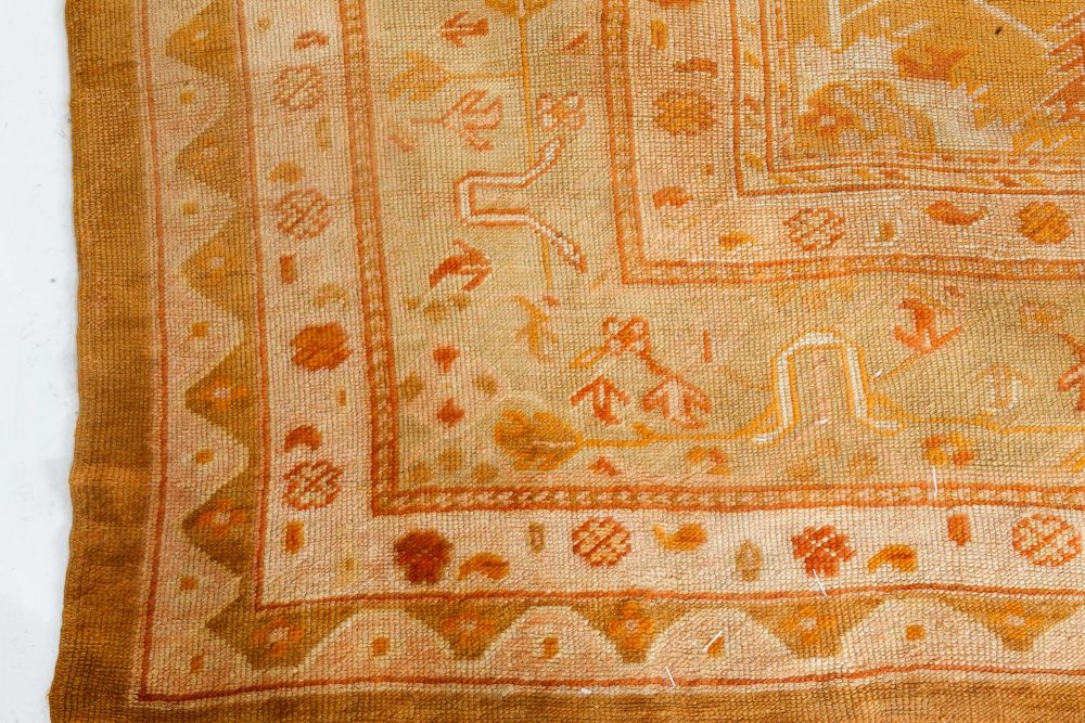 Antique Turkish Oushak Beige, Green, Orange Hand Knotted Wool Rug, (Size Adjusted) BB7160