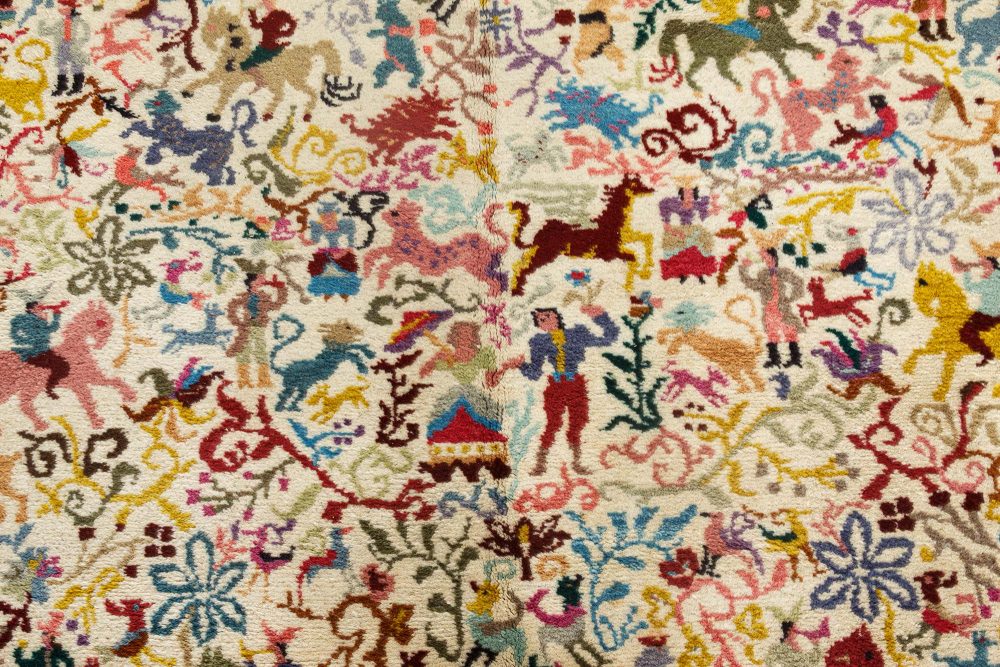 Mid-20th Century Olga Fisch Caceria “The Hunt” Colorful Handmade Wool Carpet BB7164